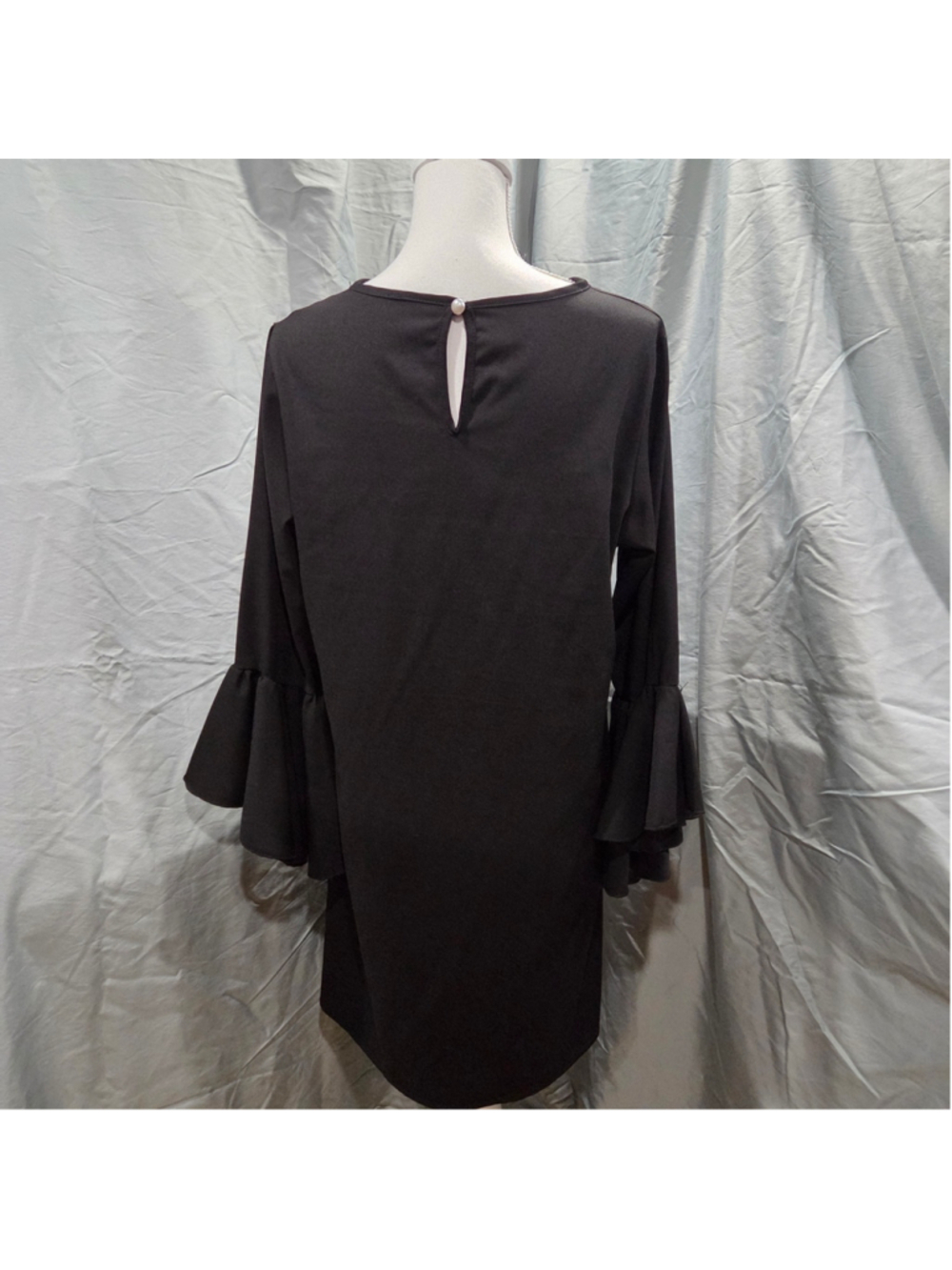 2 Hearts Chic Black Bell Sleeves Dress Ruffle Goth Evening Formal Size L - Picture 3 of 4